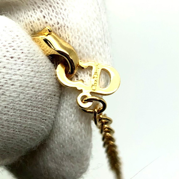 CHRISTIAN DIOR necklace gold logo heart rhinestone lady's accessories - Picture 6 of 8